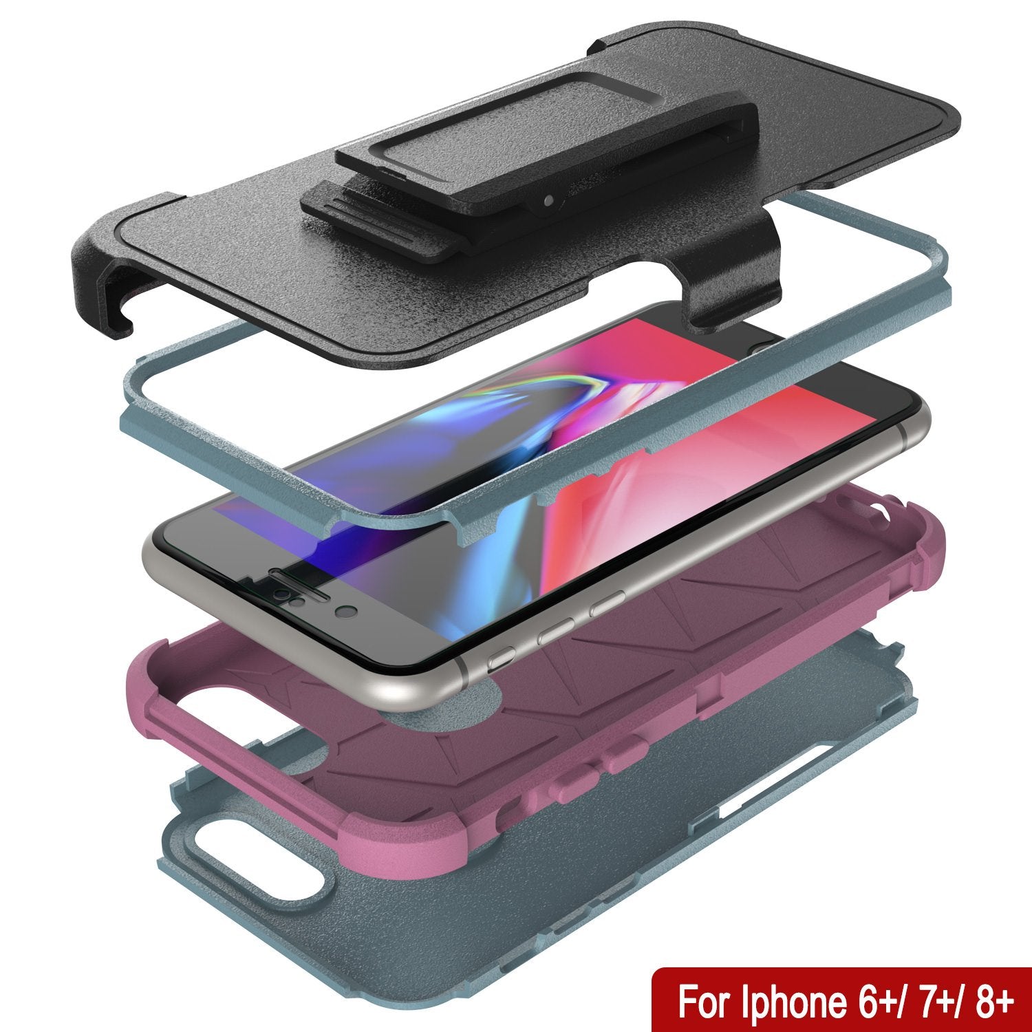 Punkcase for iPhone 8+ Plus Belt Clip Multilayer Holster Case [Patron Series] [Mint-Pink]