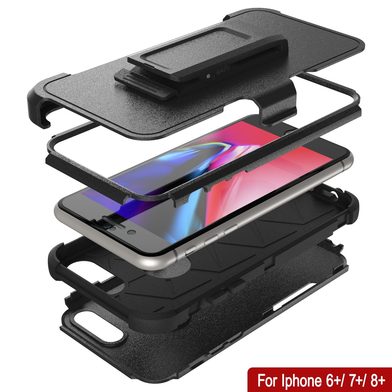 Punkcase for iPhone 7+ Plus Belt Clip Multilayer Holster Case [Patron Series] [Black]