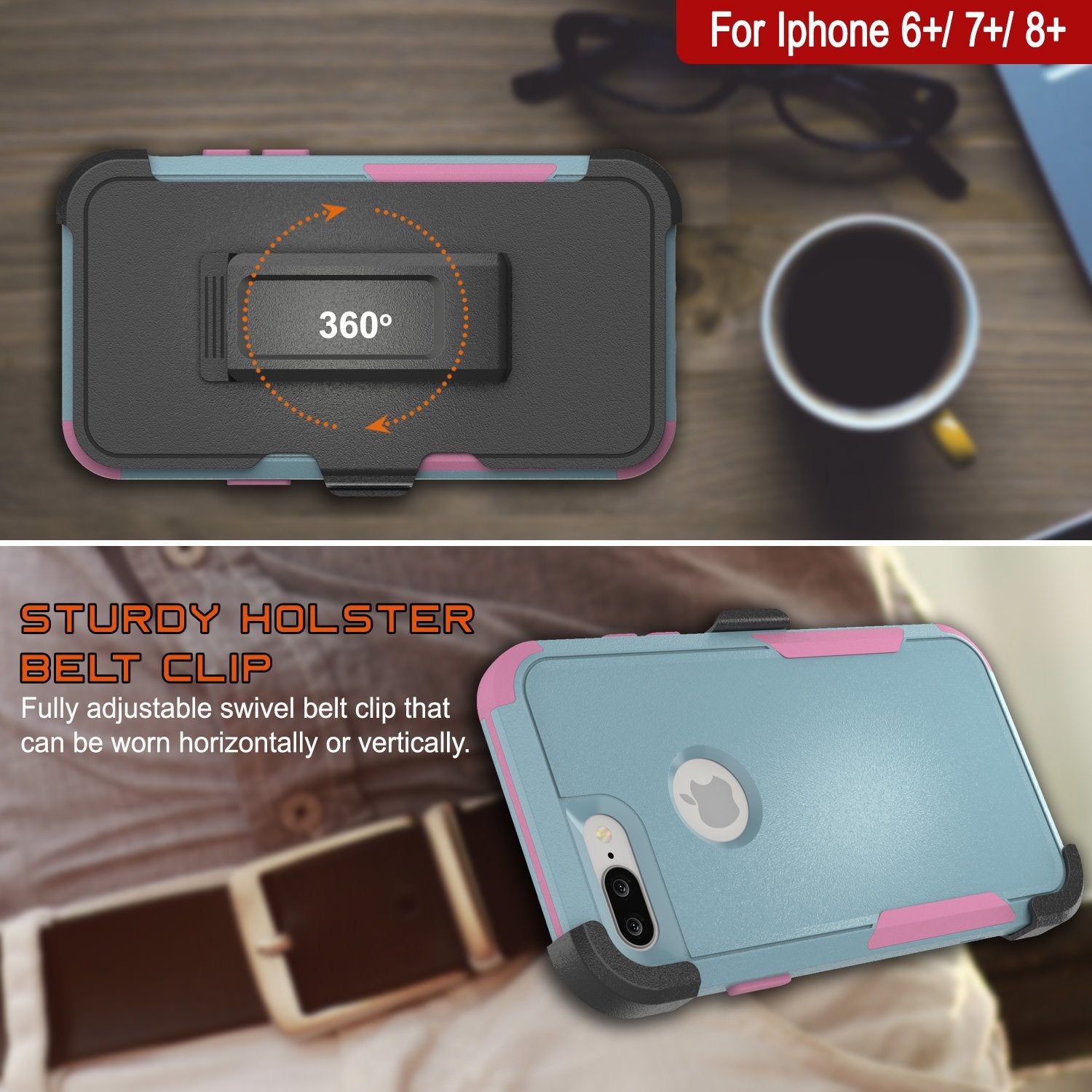 Punkcase for iPhone 6+ Plus Belt Clip Multilayer Holster Case [Patron Series] [Mint-Pink]