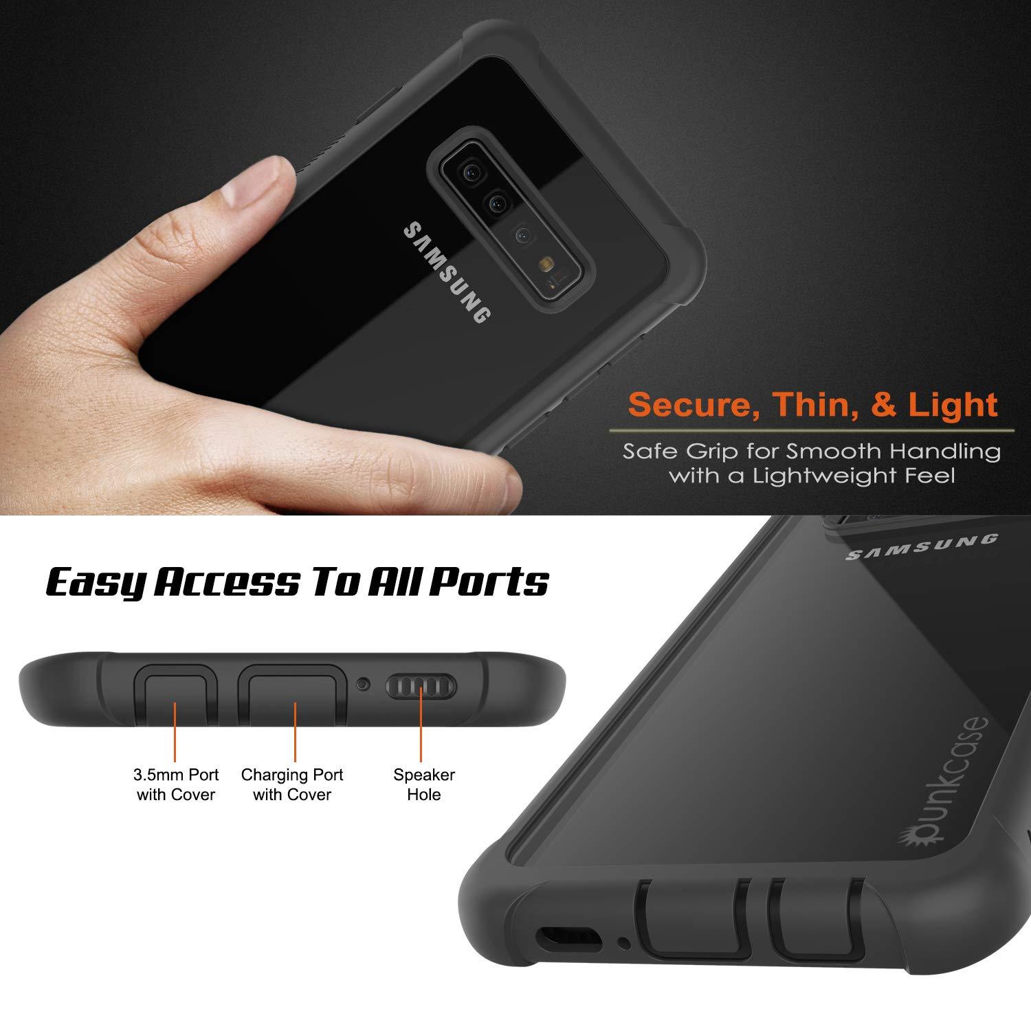 PunkCase Galaxy S10 Case, [Spartan Series] Clear Rugged Heavy Duty Cover W/Built in Screen Protector [Black]