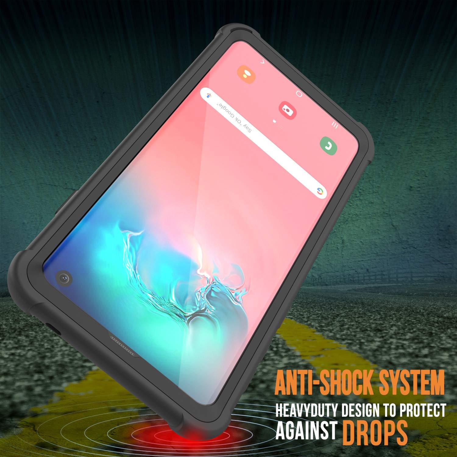 PunkCase Galaxy S10 Case, [Spartan Series] Clear Rugged Heavy Duty Cover W/Built in Screen Protector [Black]