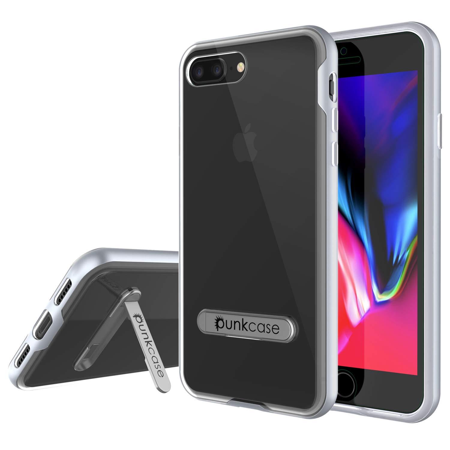 PunkCase iPhone 8+ Plus Lucid 3.0 Screen Protector W/ Anti-Shock Case [Silver]