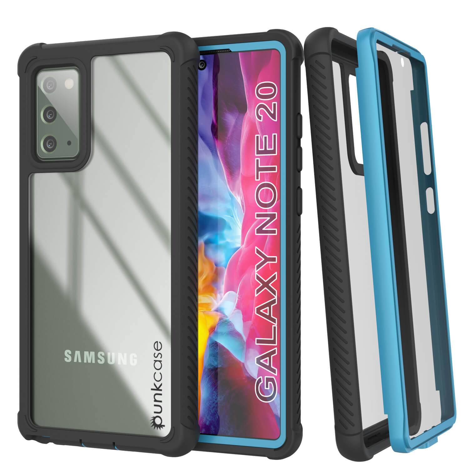 Punkcase Galaxy Note 20 Case, [Spartan Series] Light Blue Rugged Heavy Duty Cover W/Built in Screen Protector