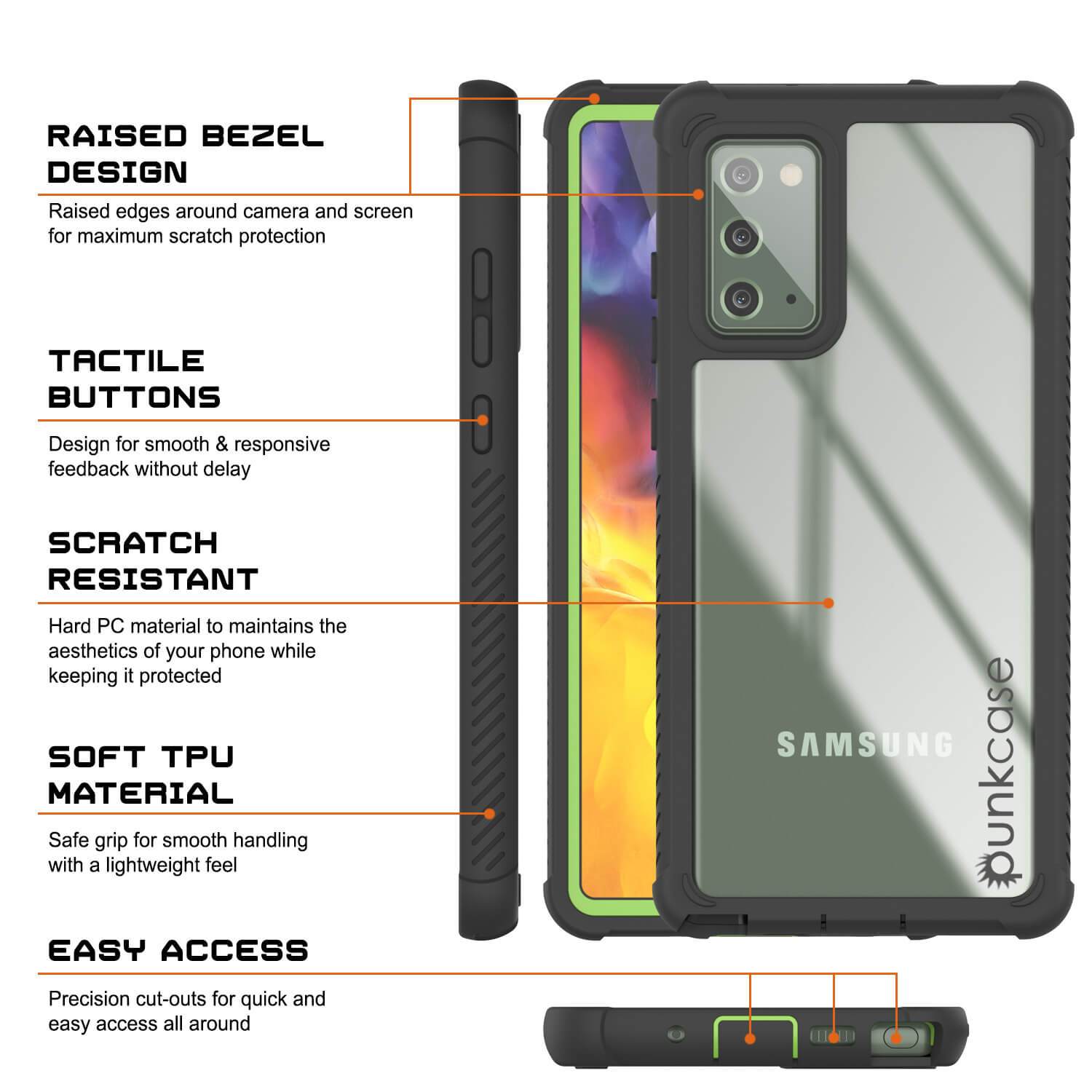 Punkcase Galaxy Note 20 Case, [Spartan Series] Light Green Rugged Heavy Duty Cover W/Built in Screen Protector