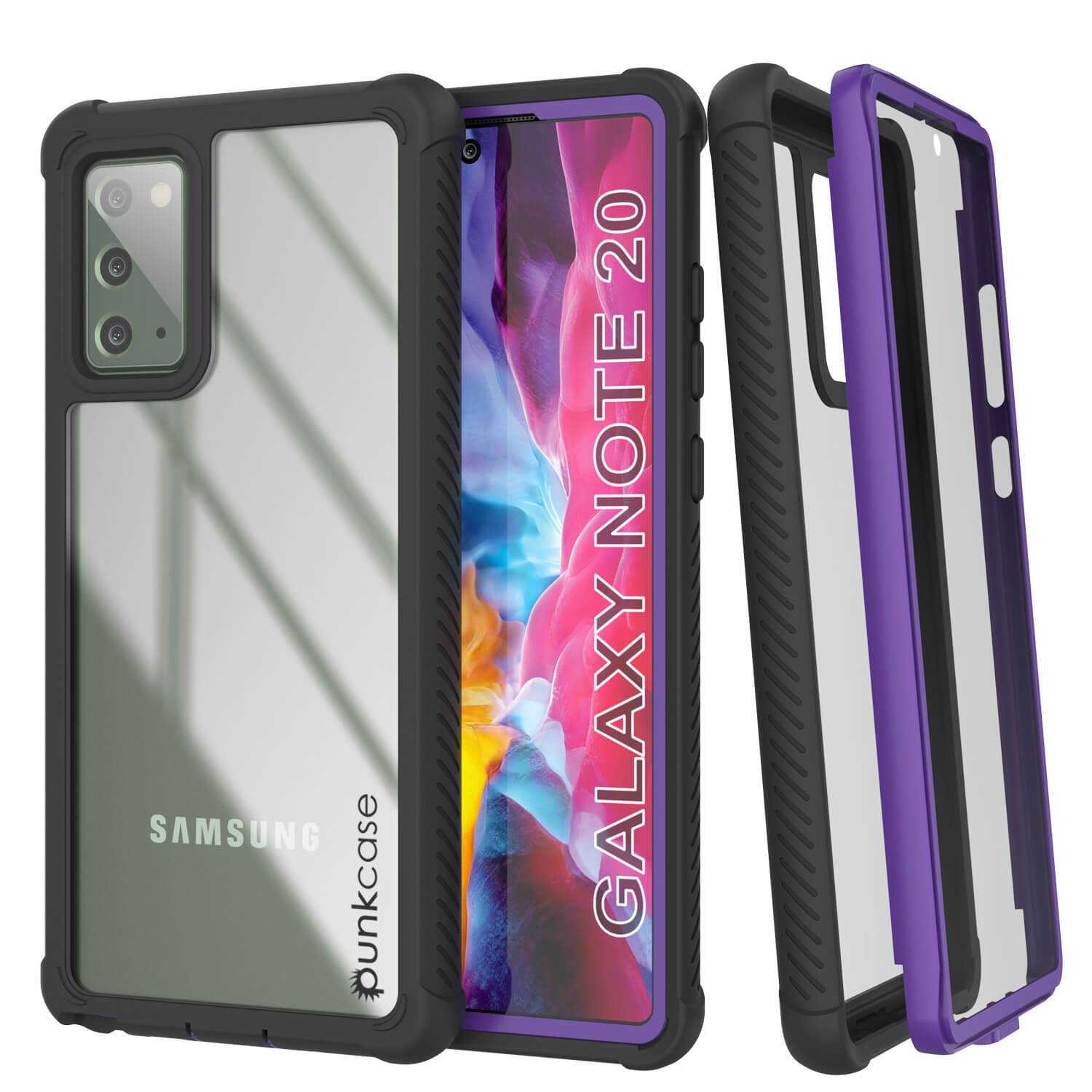 Punkcase Galaxy Note 20 Case, [Spartan Series] Purple Rugged Heavy Duty Cover W/Built in Screen Protector
