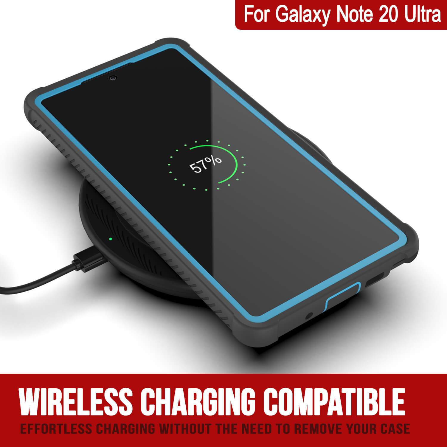 Punkcase Galaxy Note 20 Ultra Case, [Spartan Series] Light Blue Rugged Heavy Duty Cover W/Built in Screen Protector