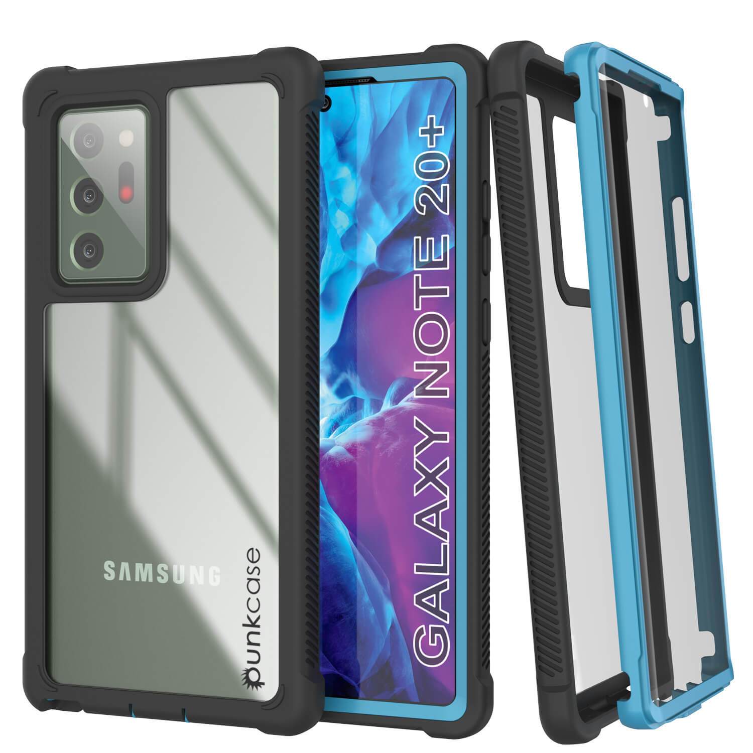 Punkcase Galaxy Note 20 Ultra Case, [Spartan Series] Light Blue Rugged Heavy Duty Cover W/Built in Screen Protector