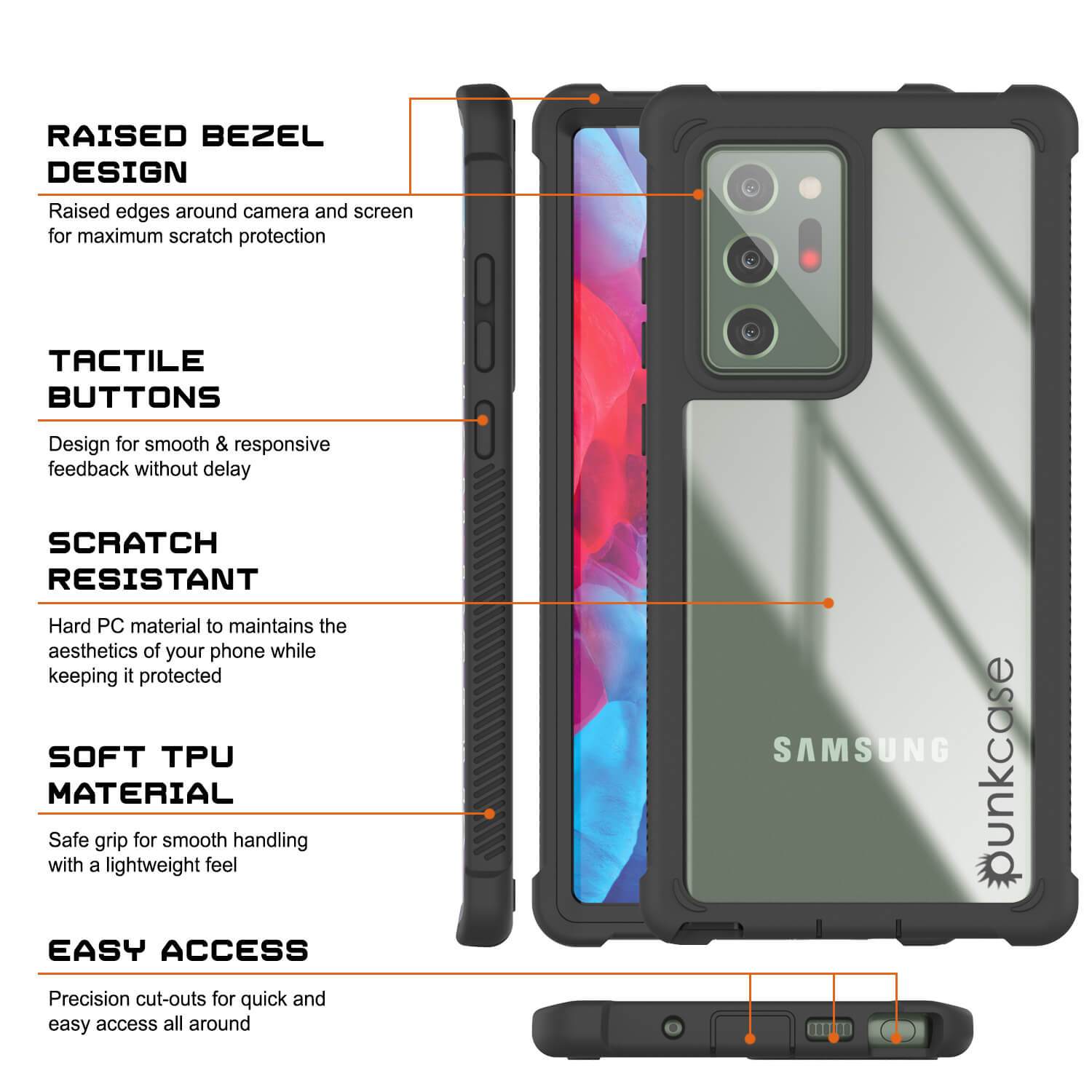 Punkcase Galaxy Note 20 Ultra Case, [Spartan Series] Clear Rugged Heavy Duty Cover W/Built in Screen Protector