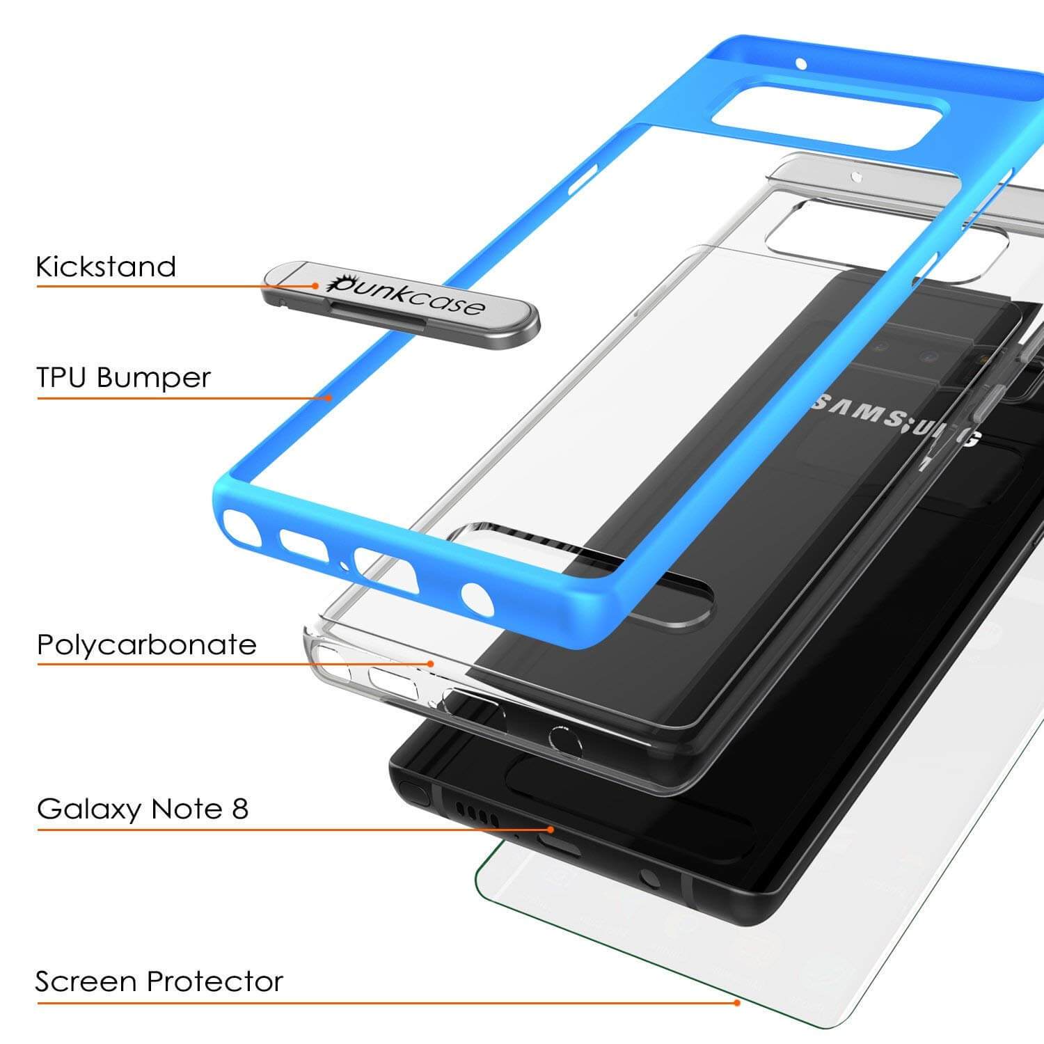 Galaxy Note 8 Case, Punkcase [LUCID 3.0 Series] Armor Cover [BLUE]