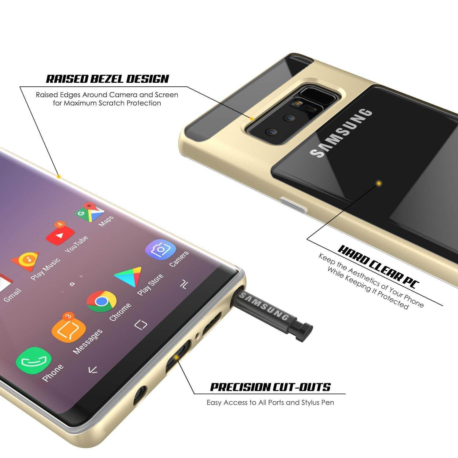 Galaxy Note 8 Case, Punkcase [LUCID 3.0 Series] Armor Cover [GOLD]