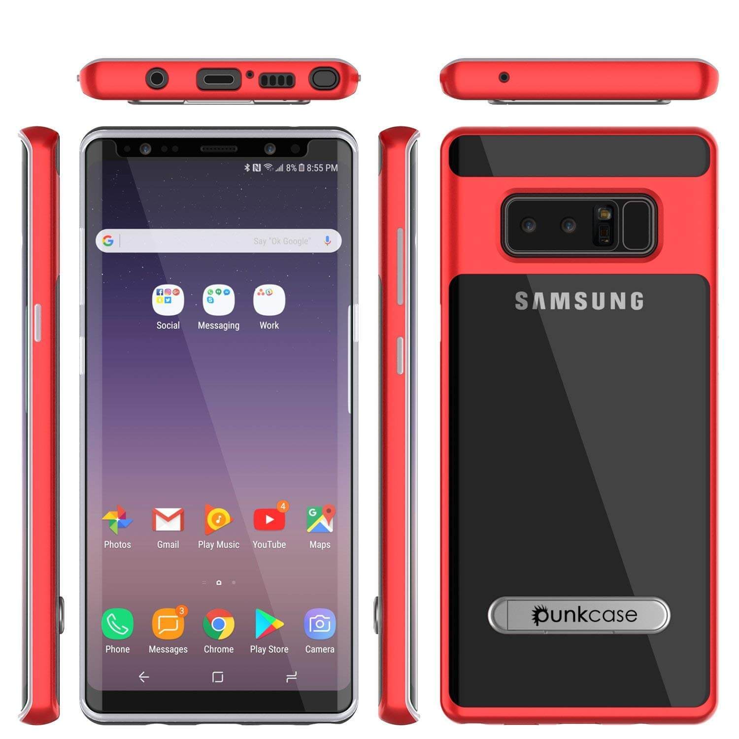 Galaxy Note 8 Case, Punkcase [LUCID 3.0 Series] Armor Cover [RED]