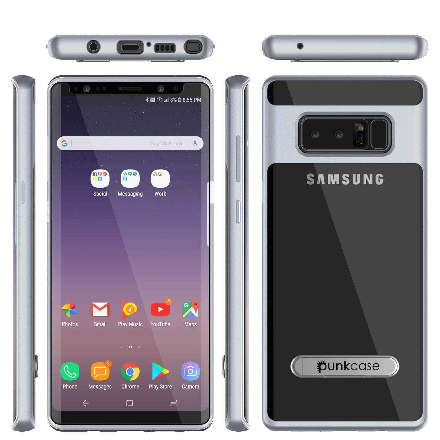 Galaxy Note 8 Case, Punkcase [LUCID 3.0 Series] Armor Cover [SILVER]
