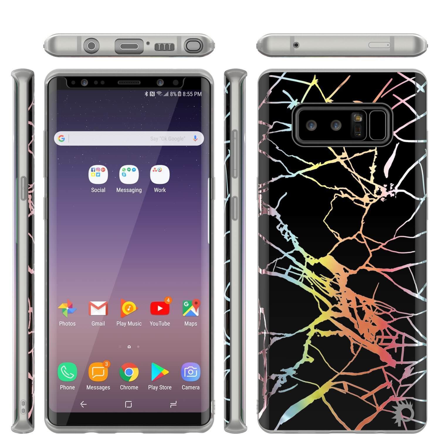 Galaxy Note 8 Marble Case, Protective Full Body Cover [BLACK MIRAGE]