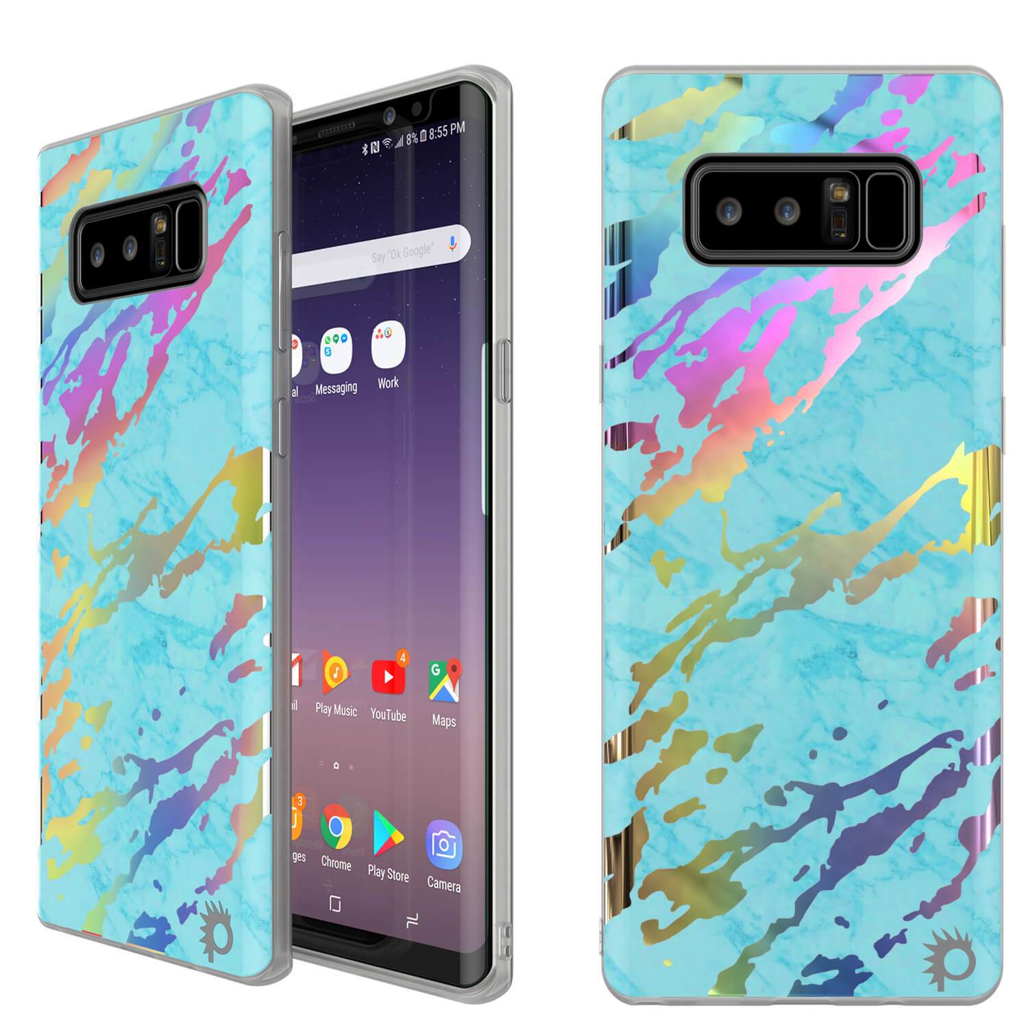 Galaxy Note 8 Marble Case, Protective Full Body Cover [Teal Onyx]