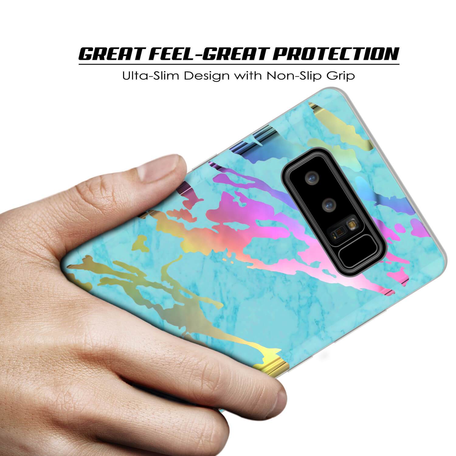 Galaxy Note 8 Marble Case, Protective Full Body Cover [Teal Onyx]