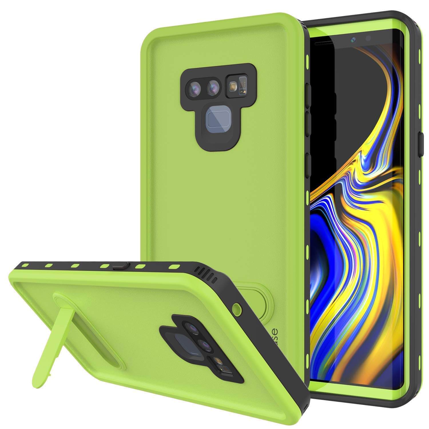 PunkCase Galaxy Note 9 Waterproof Case, [KickStud Series] Armor Cover [Light-Green]