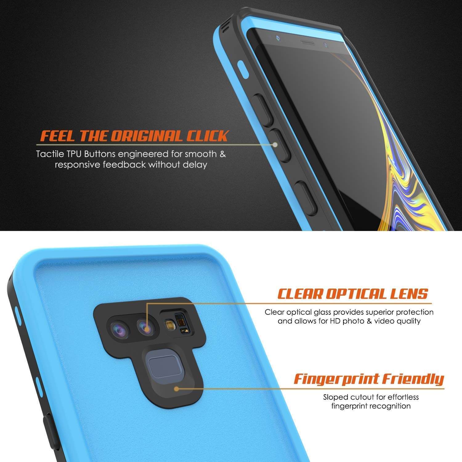 PunkCase Galaxy Note 9 Waterproof Case, [KickStud Series] Armor Cover [Light-Blue]