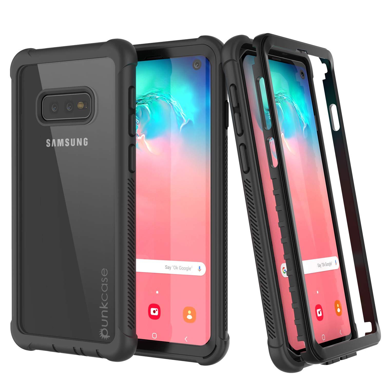 PunkCase Galaxy S10e Case, [Spartan Series] Clear Rugged Heavy Duty Cover W/Built in Screen Protector [Black]