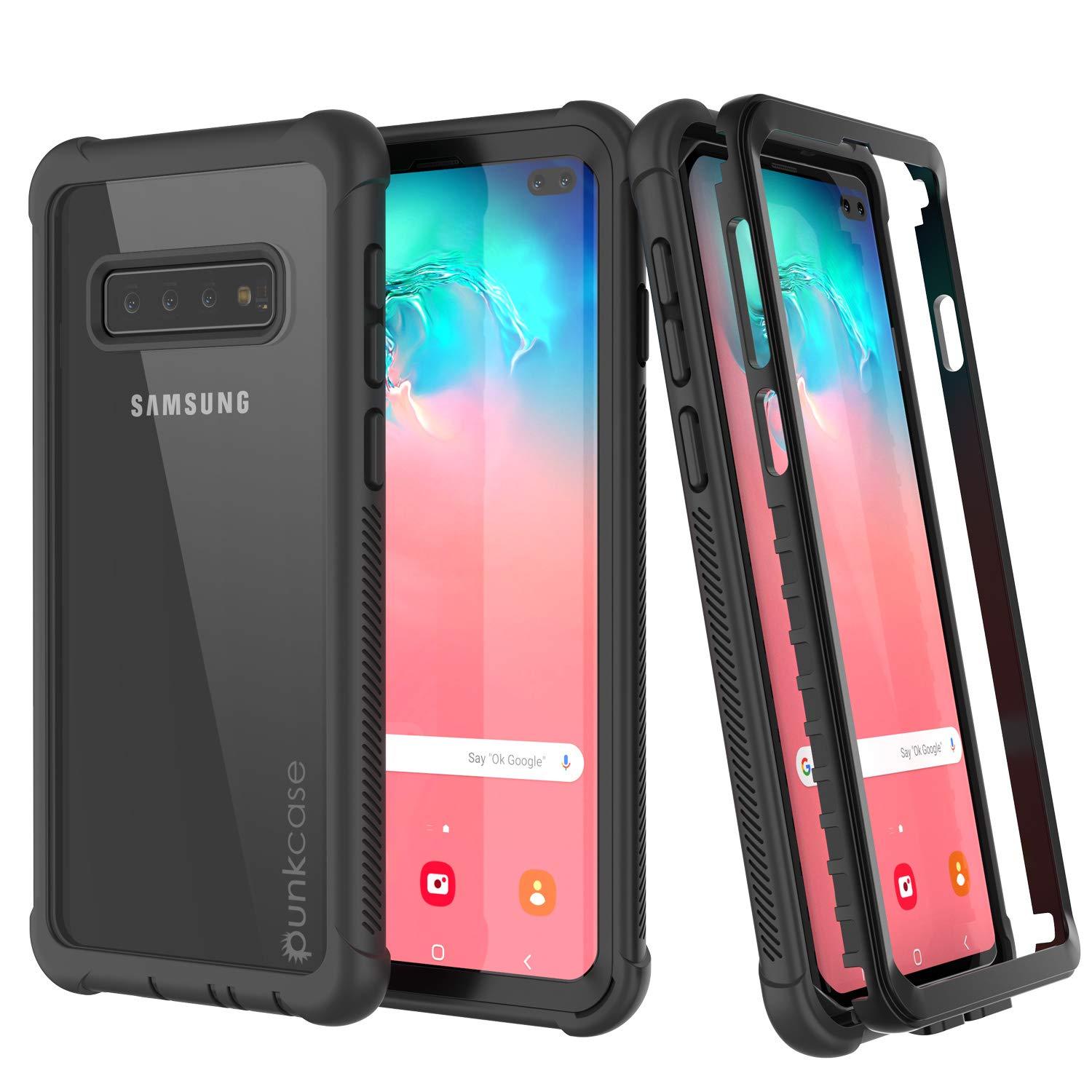 PunkCase Galaxy S10 Plus Case, [Spartan Series] Clear Rugged Heavy Duty Cover W/Built in Screen Protector [Black]