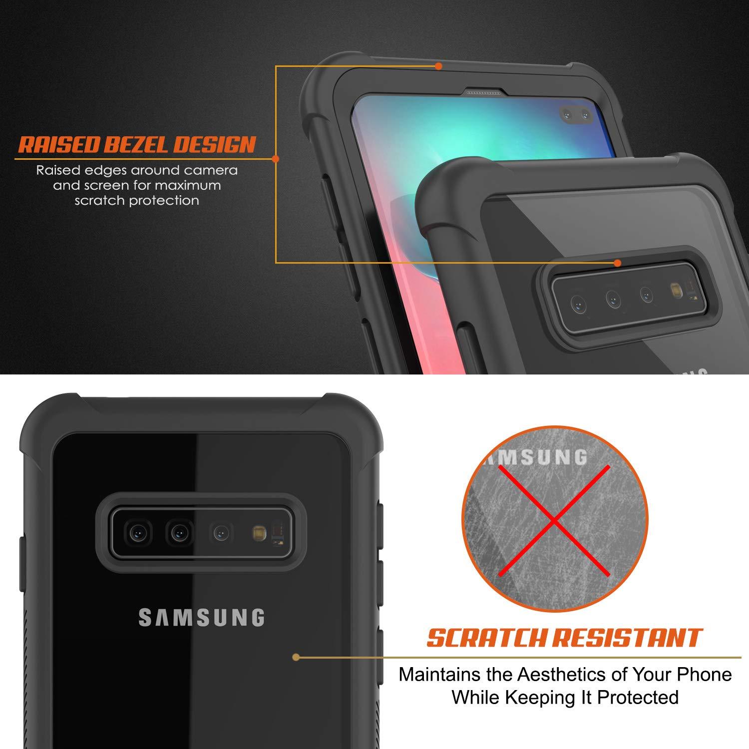 PunkCase Galaxy S10 Plus Case, [Spartan Series] Clear Rugged Heavy Duty Cover W/Built in Screen Protector [Black]