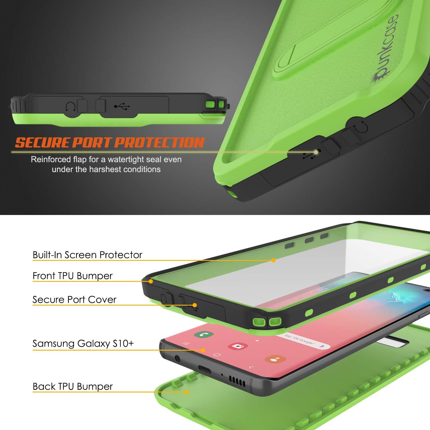Galaxy S10+ Plus Waterproof Case, Punkcase [KickStud Series] Armor Cover [Light Green]