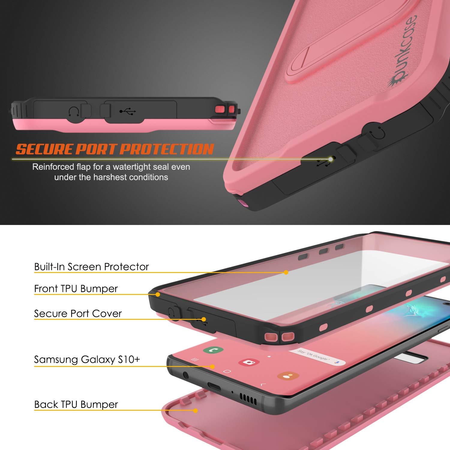 Galaxy S10+ Plus Waterproof Case, Punkcase [KickStud Series] Armor Cover [Pink]