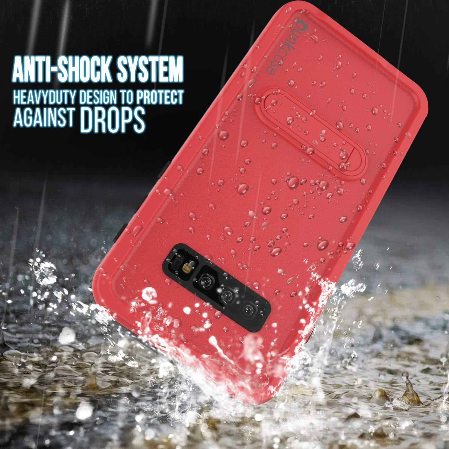 Galaxy S10+ Plus Waterproof Case, Punkcase [KickStud Series] Armor Cover [Red]