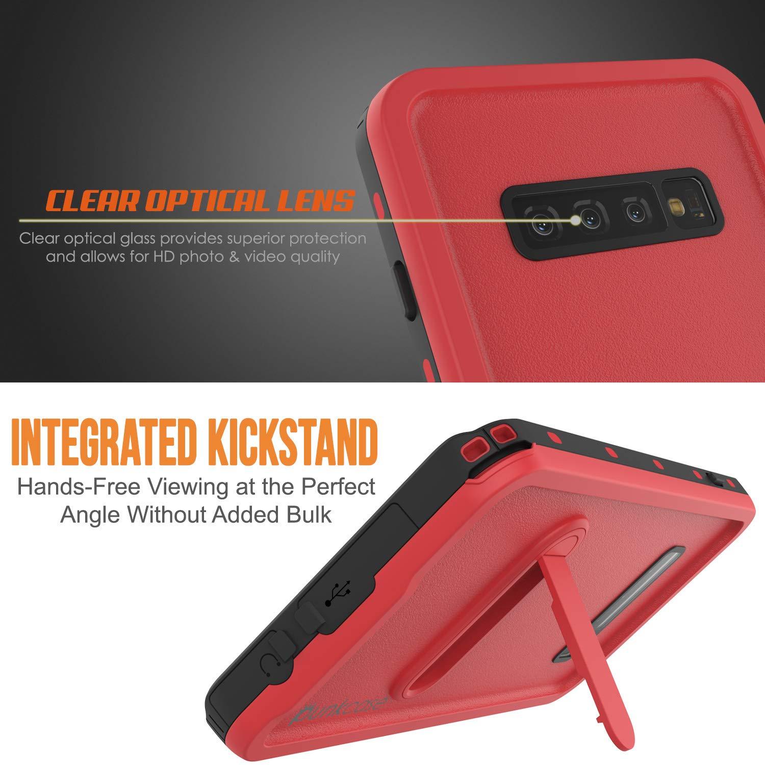 Galaxy S10+ Plus Waterproof Case, Punkcase [KickStud Series] Armor Cover [Red]