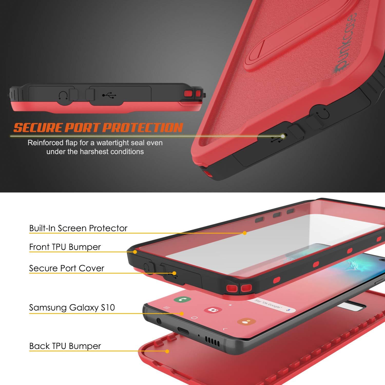 Galaxy S10 Waterproof Case, Punkcase [KickStud Series] Armor Cover [Red]