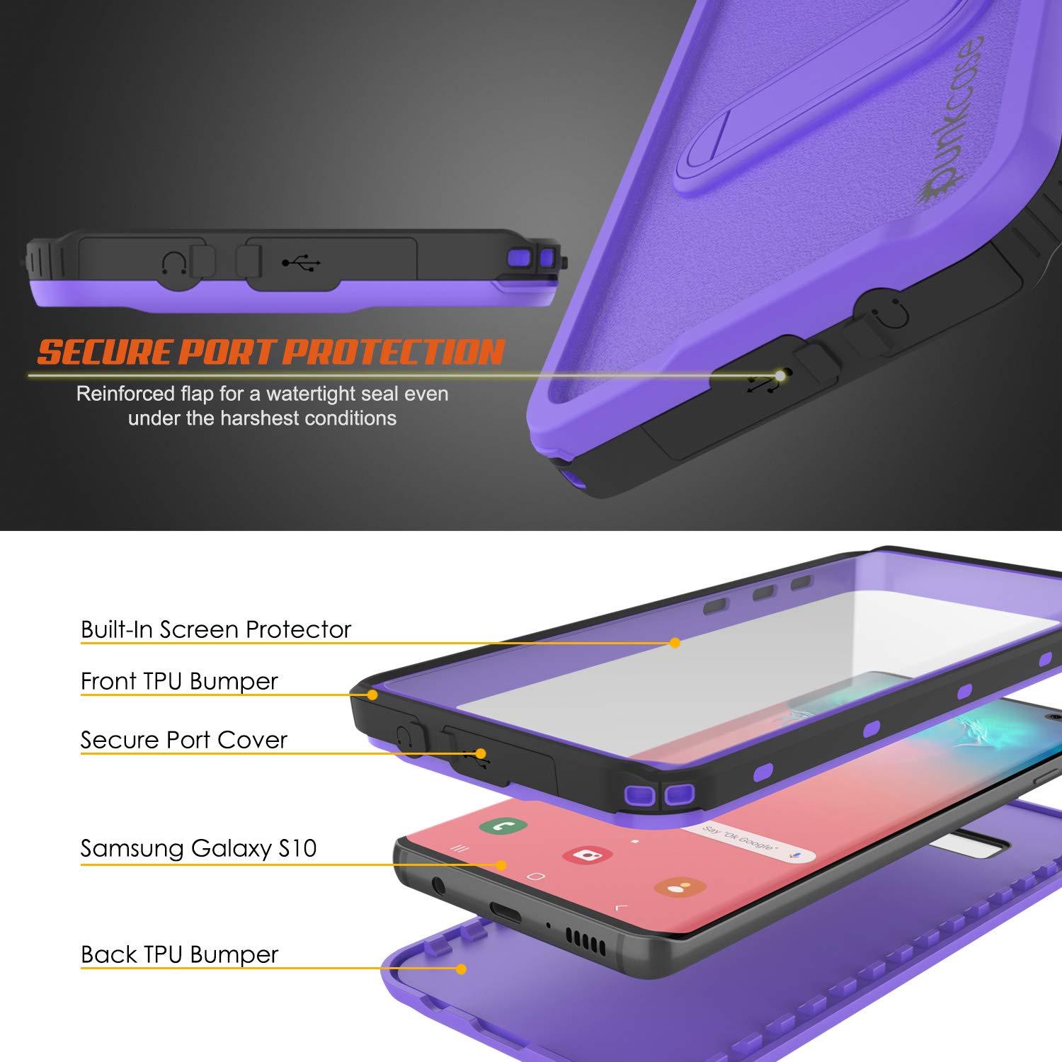 Galaxy S10 Waterproof Case, Punkcase [KickStud Series] Armor Cover [Purple]