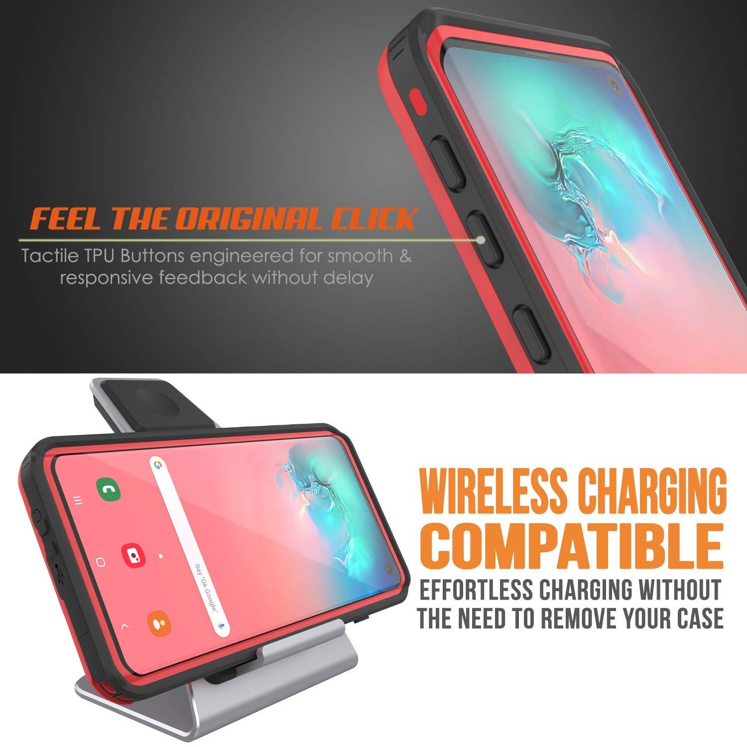 Galaxy S10 Waterproof Case, Punkcase [KickStud Series] Armor Cover [Red]