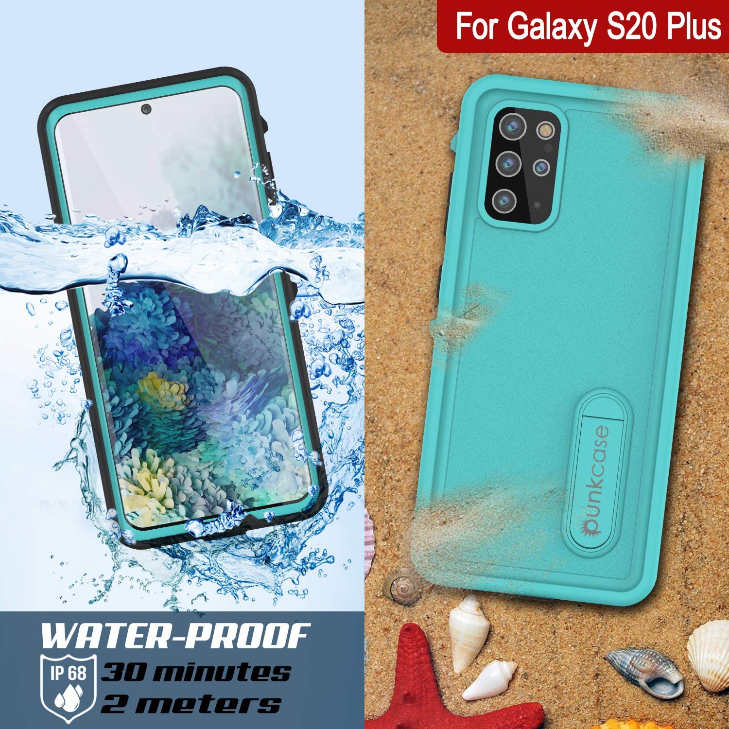 Galaxy S20+ Plus Waterproof Case, Punkcase [KickStud Series] Armor Cover [Teal]