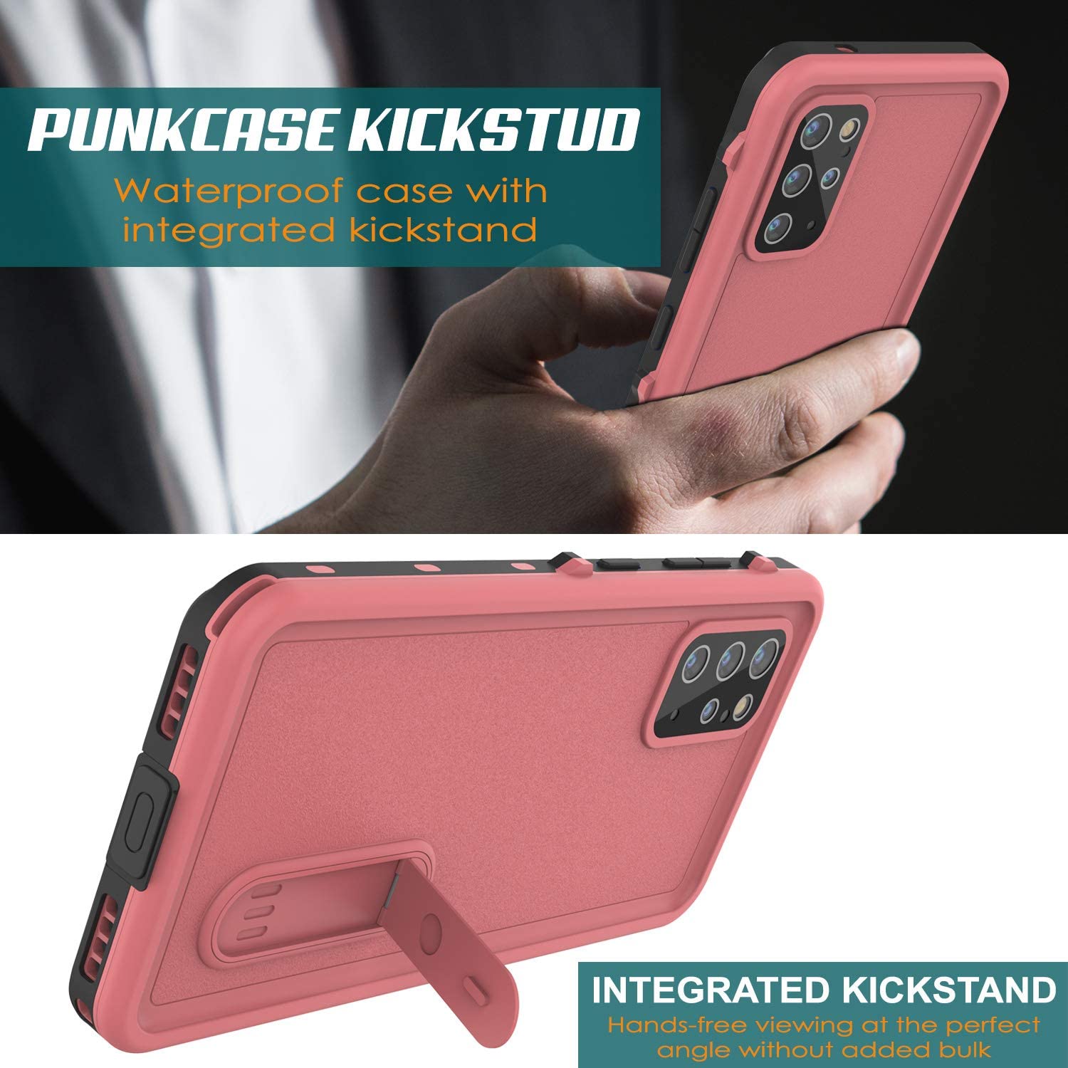 Galaxy S20+ Plus Waterproof Case, Punkcase [KickStud Series] Armor Cover [Pink]