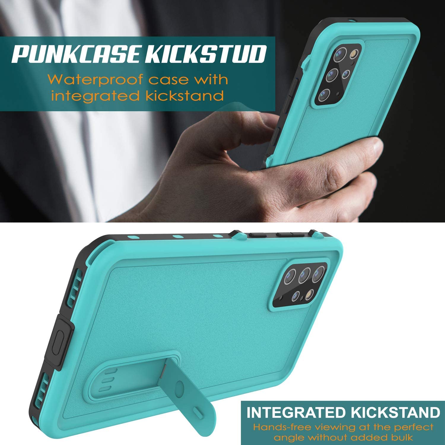 Galaxy S20+ Plus Waterproof Case, Punkcase [KickStud Series] Armor Cover [Teal]