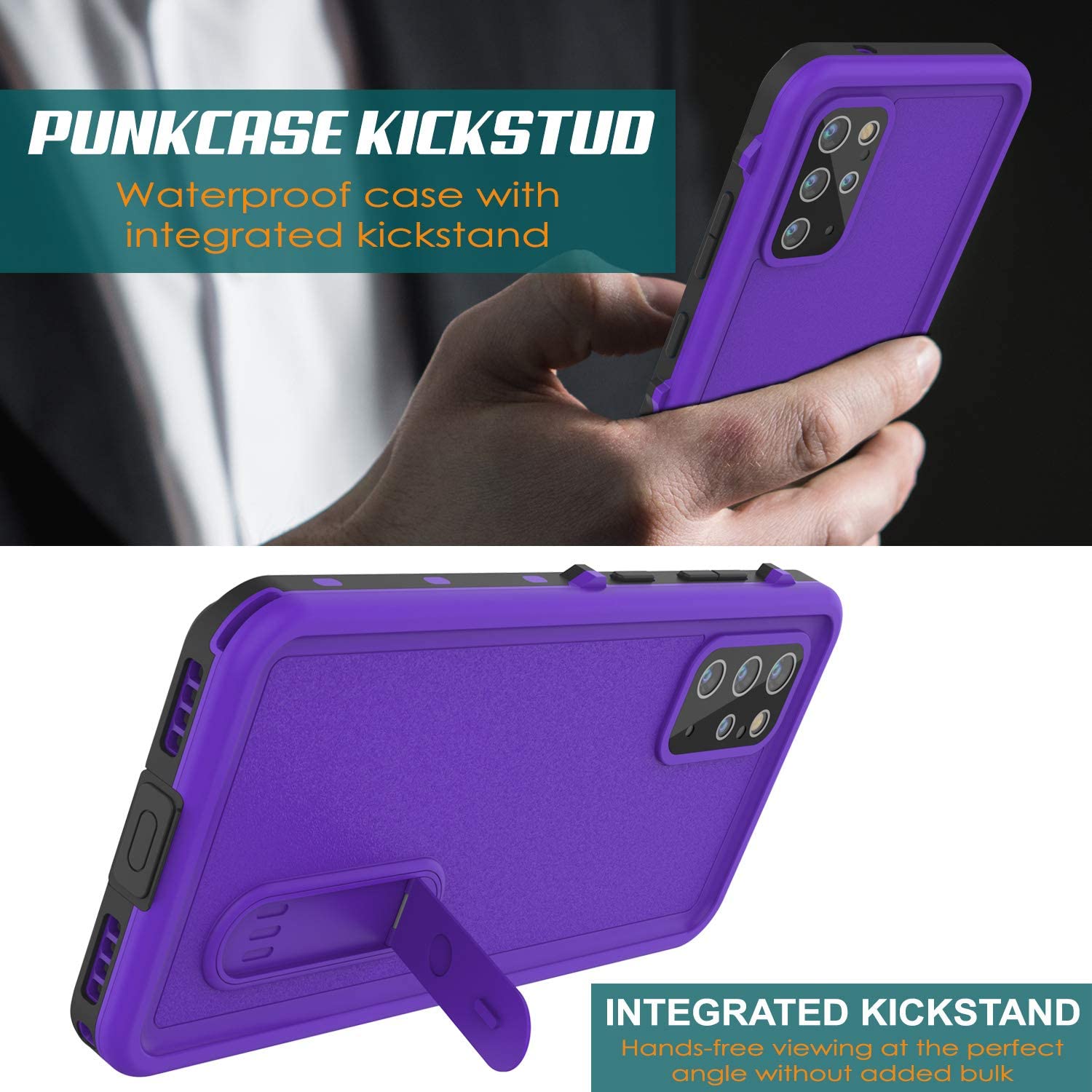 Galaxy S20+ Plus Waterproof Case, Punkcase [KickStud Series] Armor Cover [Purple]
