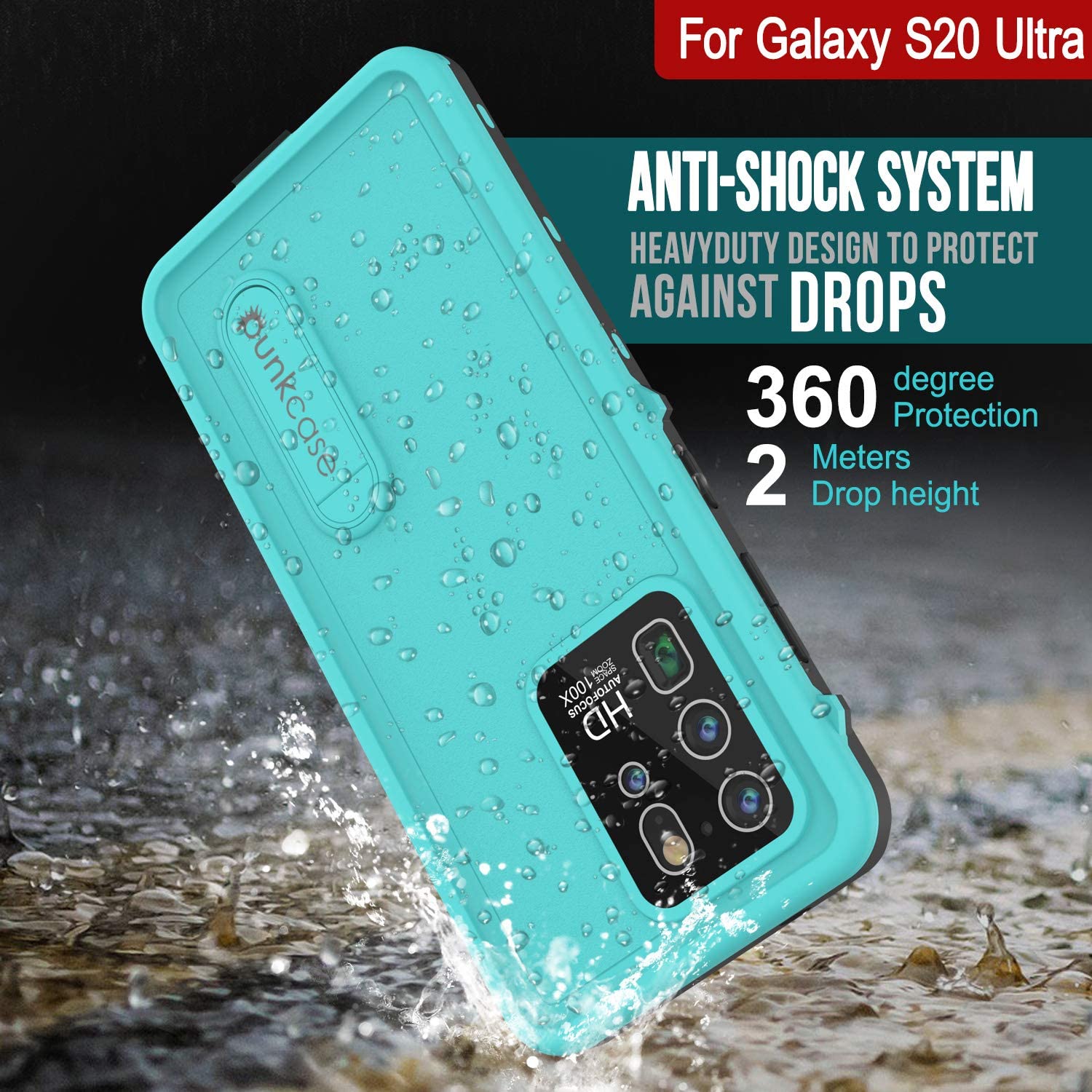 Galaxy S20 Ultra Waterproof Case, Punkcase [KickStud Series] Armor Cover [Teal]