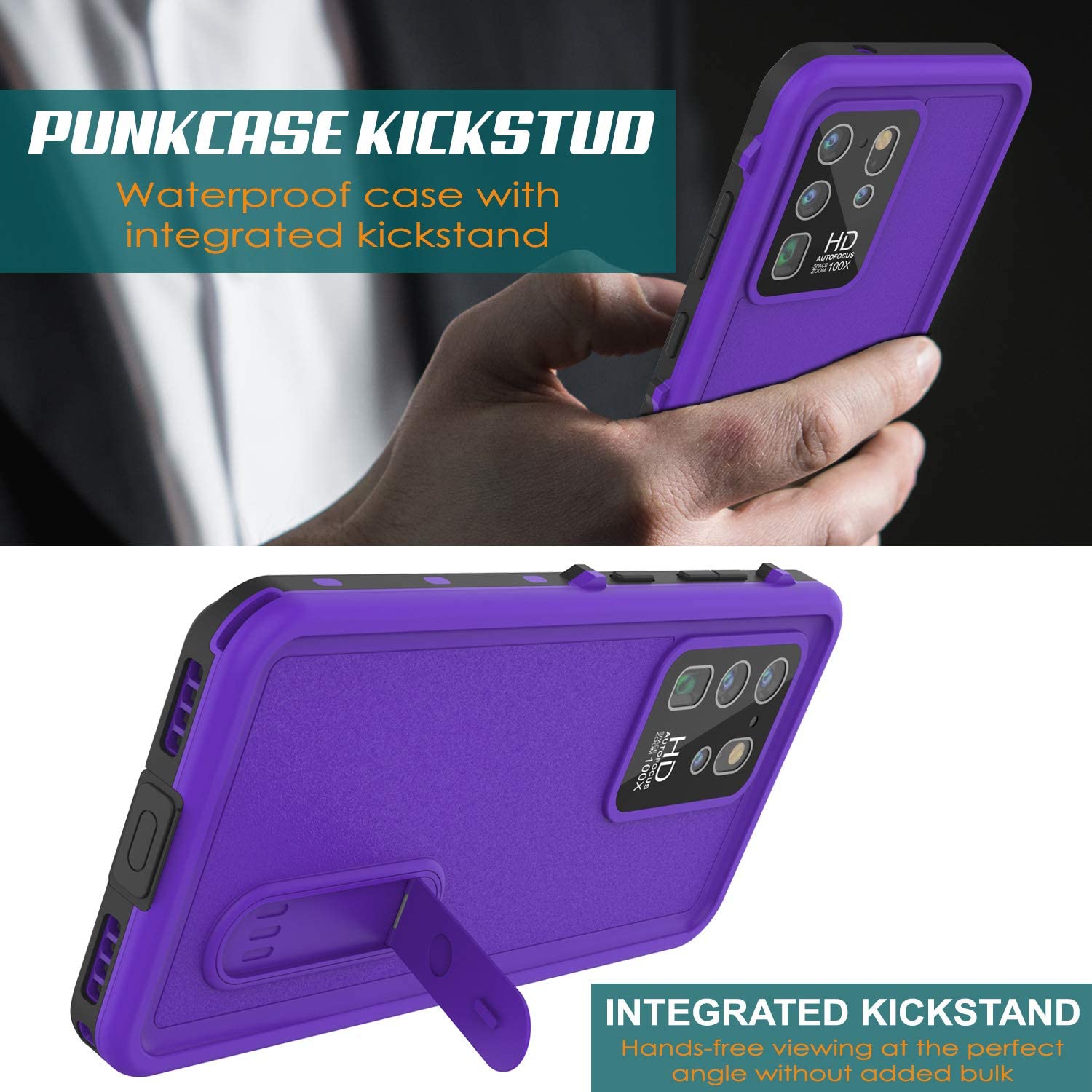 Galaxy S20 Ultra Waterproof Case, Punkcase [KickStud Series] Armor Cover [Purple]