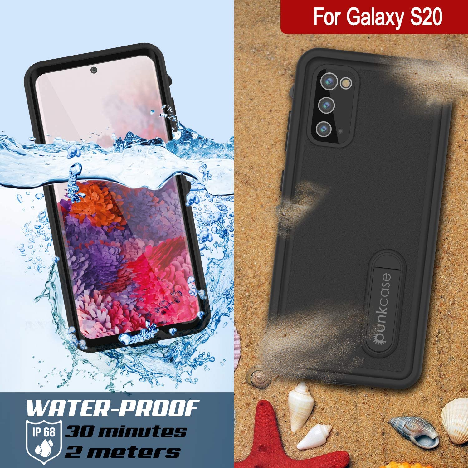 Galaxy S20 Waterproof Case, Punkcase [KickStud Series] Armor Cover [Black]