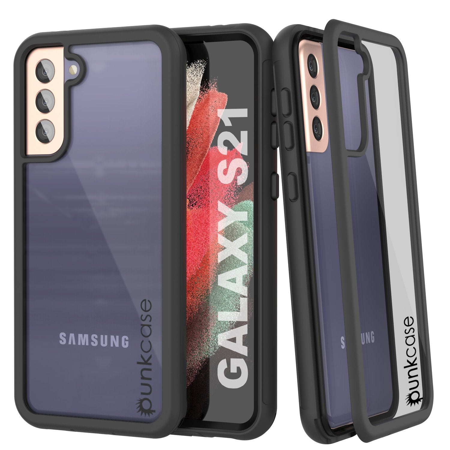 PunkCase Galaxy S21 Case, [Spartan Series] Clear Rugged Heavy Duty Cover W/Built in Screen Protector [Black]