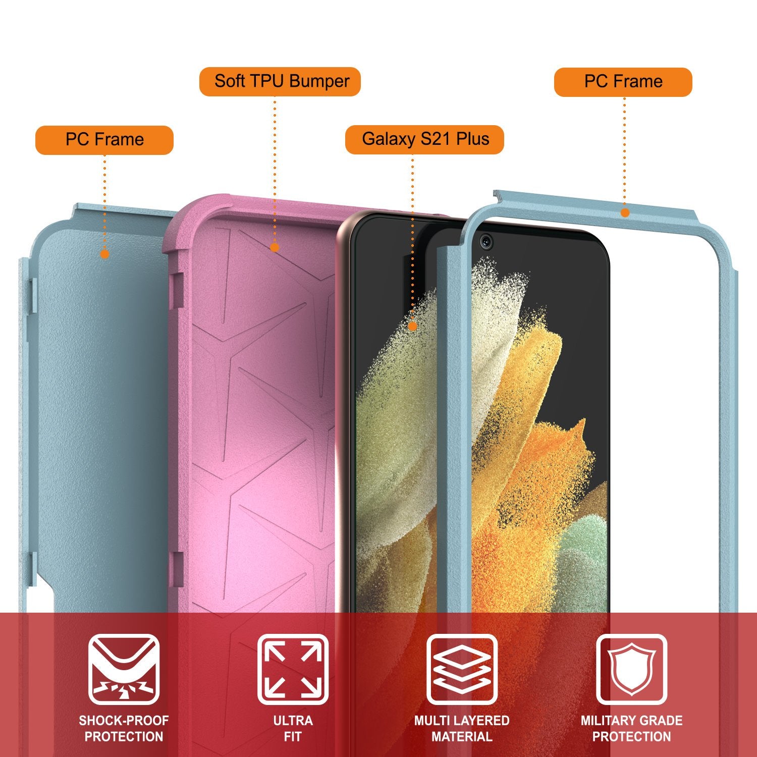 Punkcase for Galaxy S21+ Plus 5G Belt Clip Multilayer Holster Case [Patron Series] [Mint-Pink]
