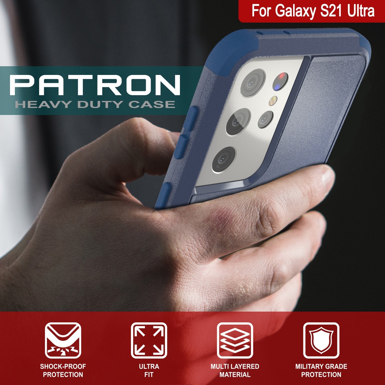 Punkcase for Galaxy S21 Ultra 5G Belt Clip Multilayer Holster Case [Patron Series] [Navy]