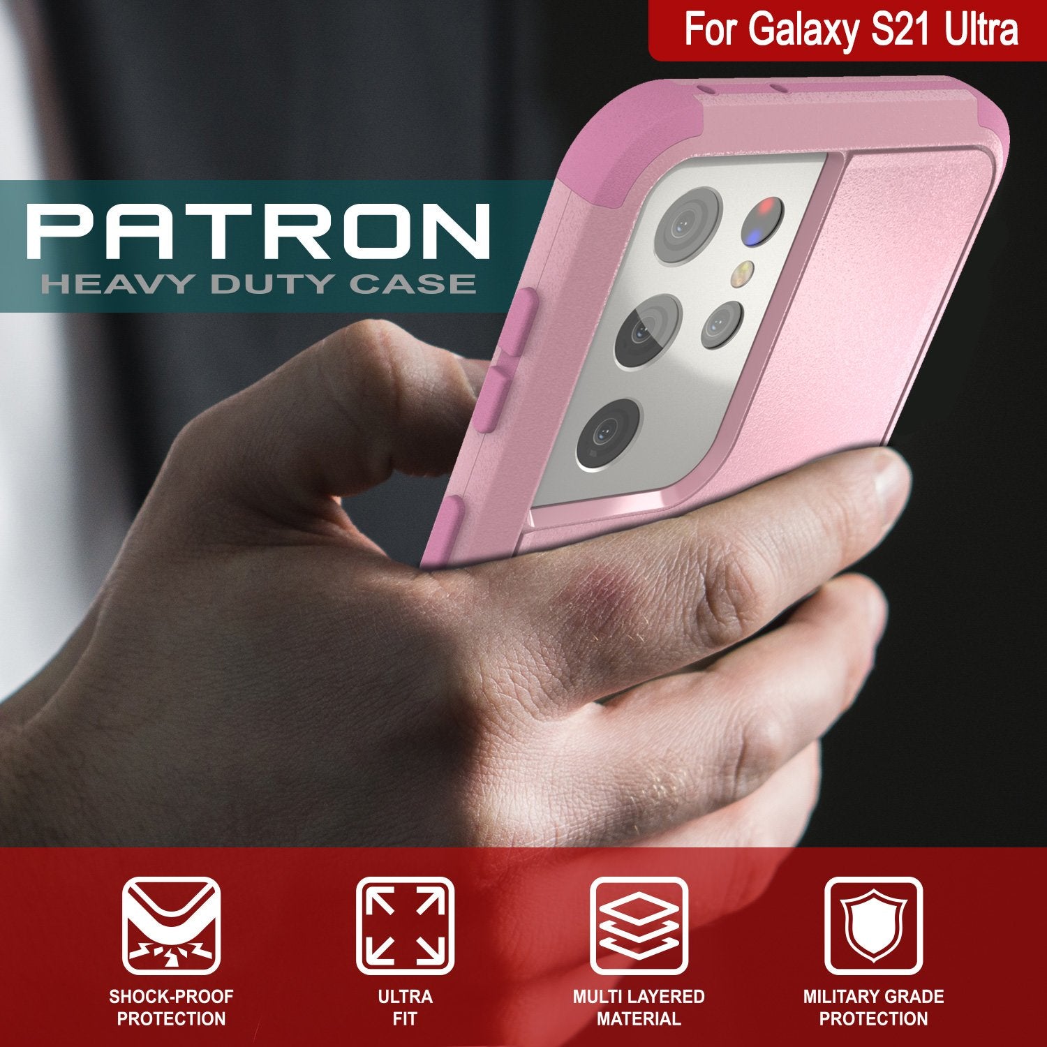 Punkcase for Galaxy S21 Ultra 5G Belt Clip Multilayer Holster Case [Patron Series] [Pink]