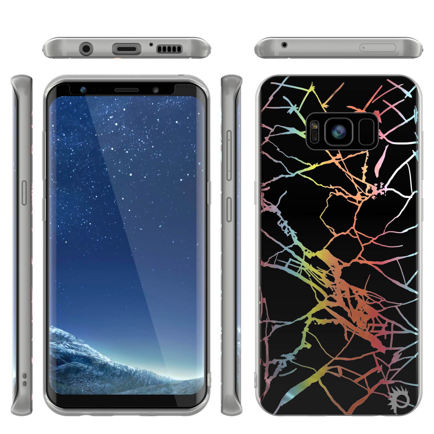 Punkcase Galaxy S8 Marble Case, Protective Full Body Cover W/PunkShield Screen Protector (Black Mirage)