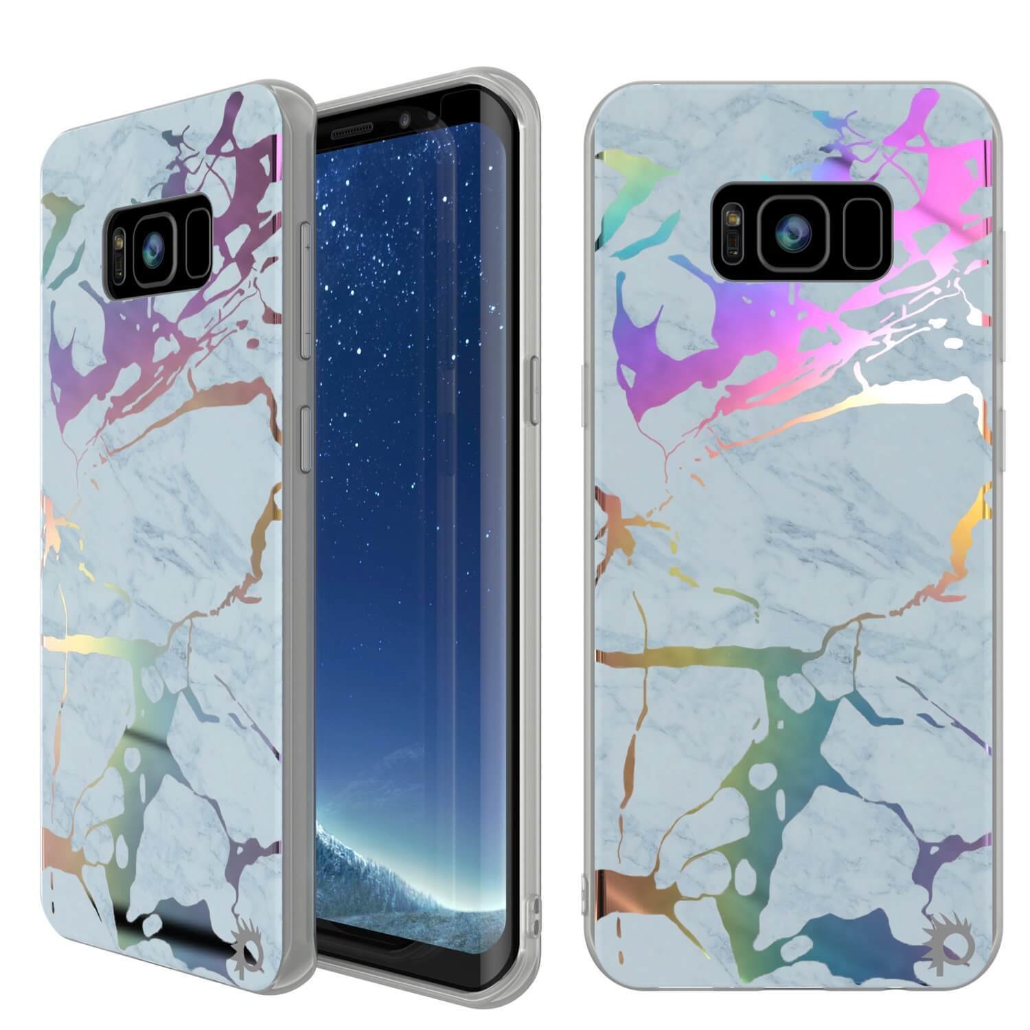 Punkcase Galaxy S8 Marble Case, Protective Full Body Cover W/PunkShield Screen Protector (Blue Marmo)