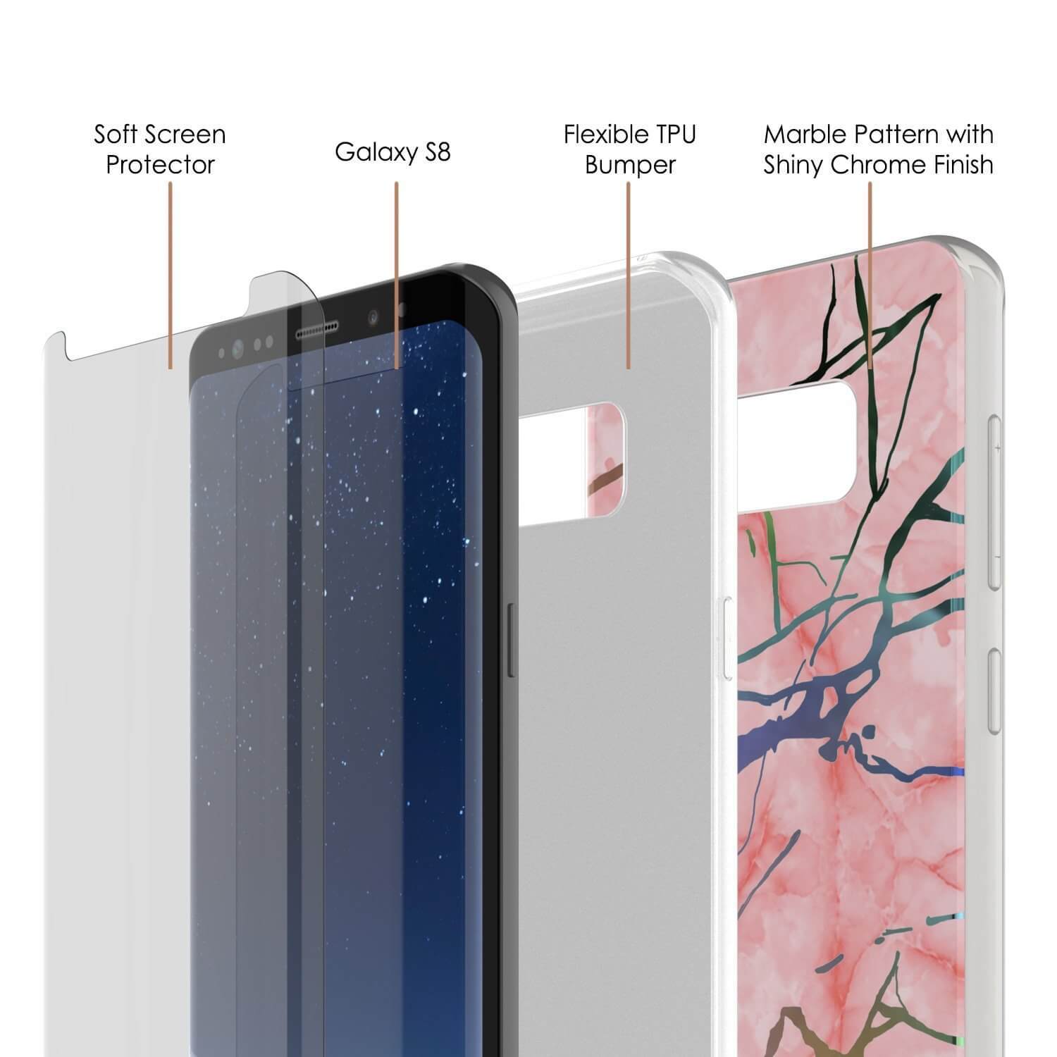 Galaxy S8 Plus Marble Case, Protective Full Body Cover[Rose Mirage]