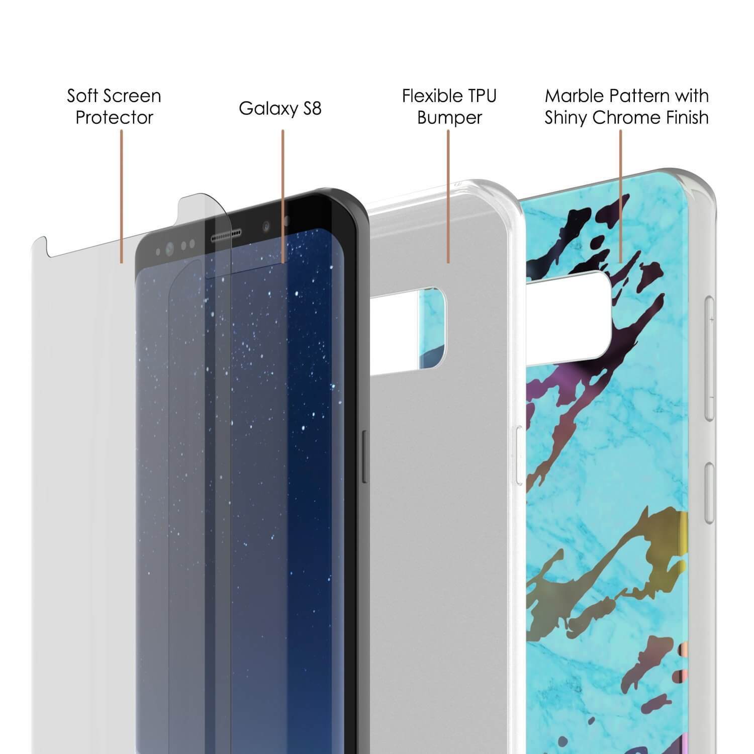 Galaxy S8 Plus Marble Case, Protective Full Body Cover[Teal Onyx]
