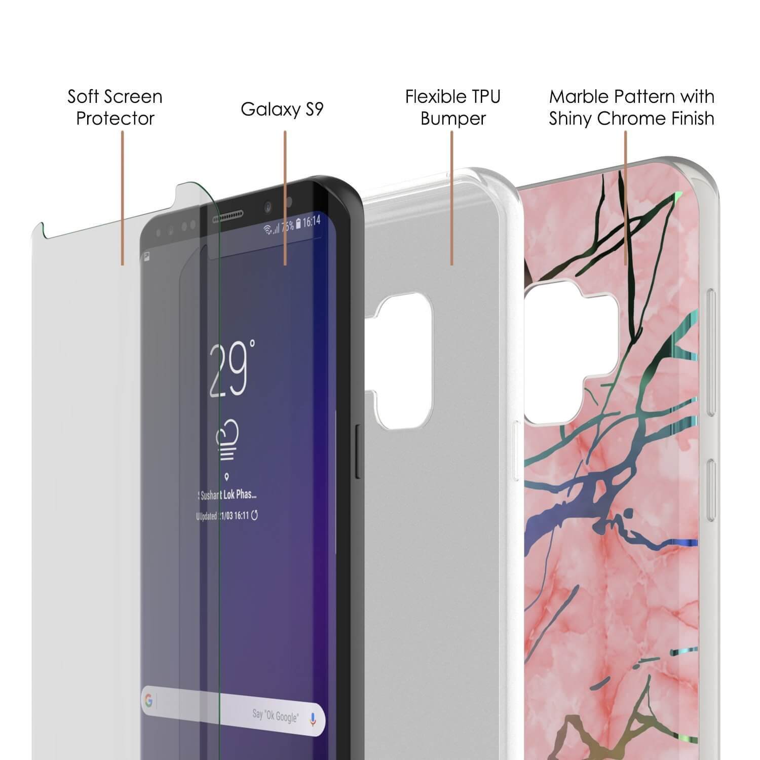Galaxy S9 Marble PunkCase, Protective Full Body Cover [Rose Mirage]
