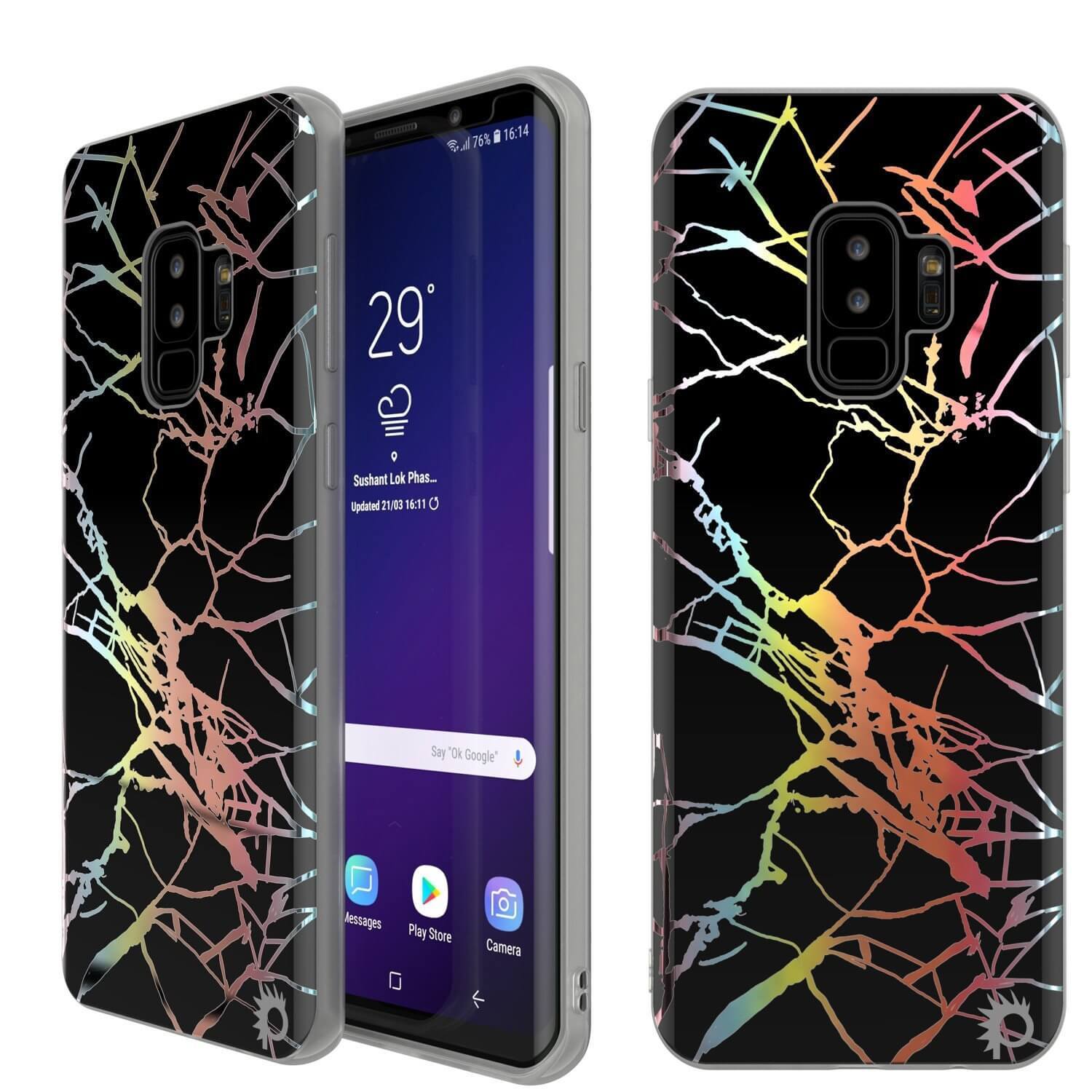 Galaxy S9+ Marble PunkCase, Protective Full Body Cover (Black Mirage)