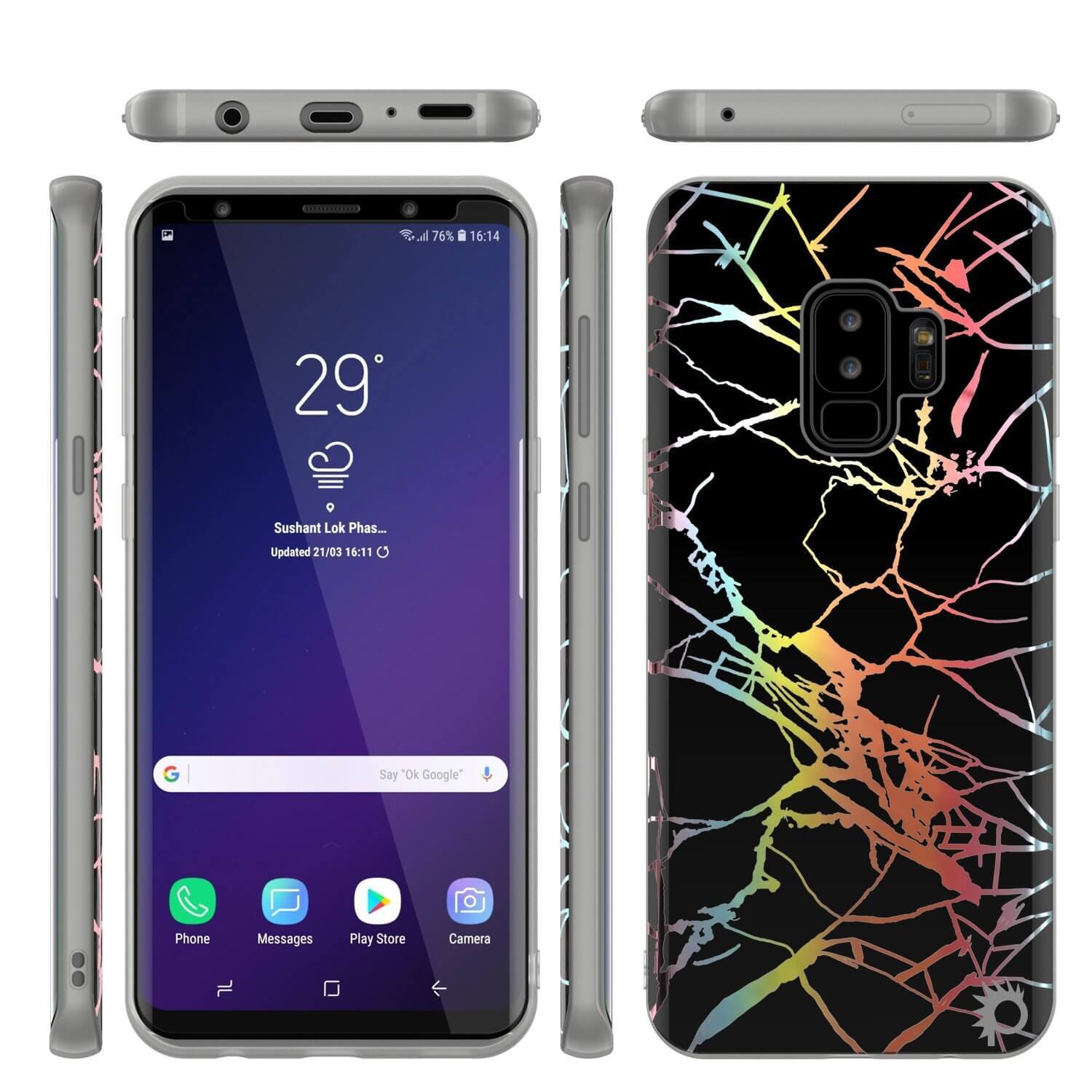 Galaxy S9+ Marble PunkCase, Protective Full Body Cover (Black Mirage)