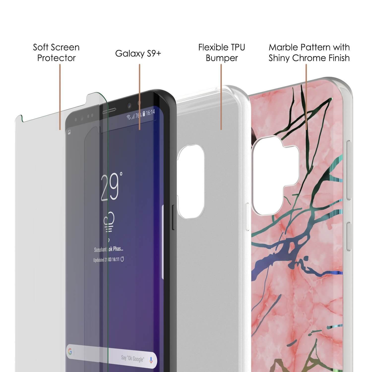 Galaxy S9+ Marble PunkCase Protective Full Body Cover (Rose Mirage)